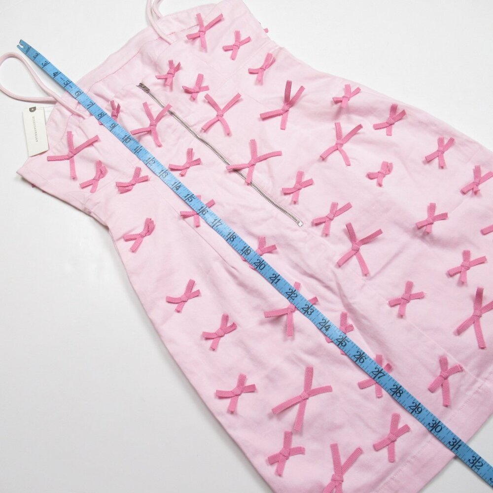 Anthropologie Maeve Brynne Clueless 3-D Pink Bow Spaghetti-Strap Mini Dress 4 - Picture 5 of 11